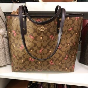 Coach Brown and Pink Floral Monogram Tote